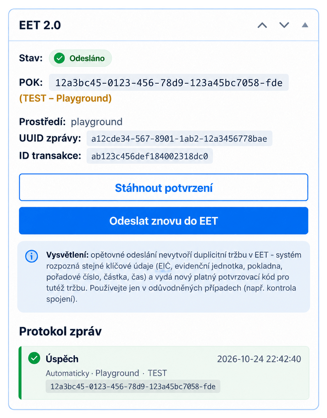 Screenshot z&nbsp;pluginu EET 2.0 pro&nbsp;WooCommmerce